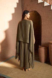 Divine Sequins Embroidered Cape Co-ordinated with Pants - Olive