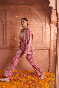 Elizey Paisley Embroidered Power Suit - Fuschia