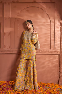 Elizey Paisley Embroidered Sharara Set - Yellow