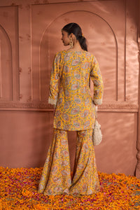 Elizey Paisley Embroidered Sharara Set - Yellow