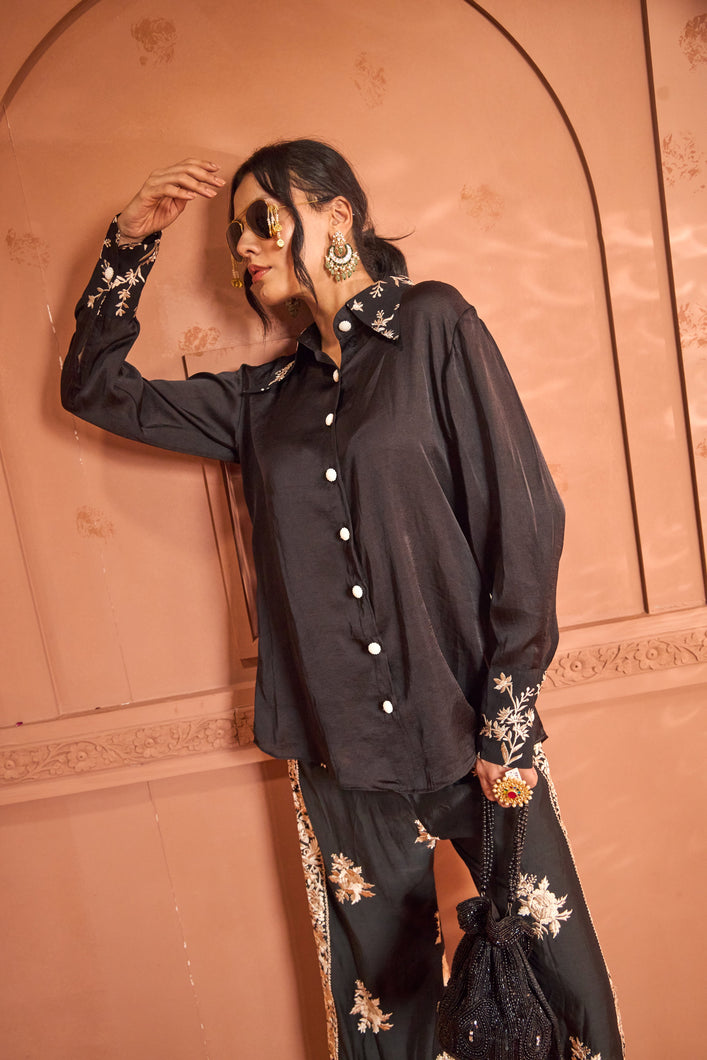 Reyna Gara Glazed Shirt  - Black