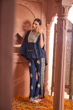 Load image into Gallery viewer, Reyna Gara Glazed Kaia Kaftan Top with Slit Pants - Blue