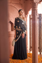 Load image into Gallery viewer, Reyna Gara Glazed Avyah Cape Co-ordinated with Skirt and Belt - Black