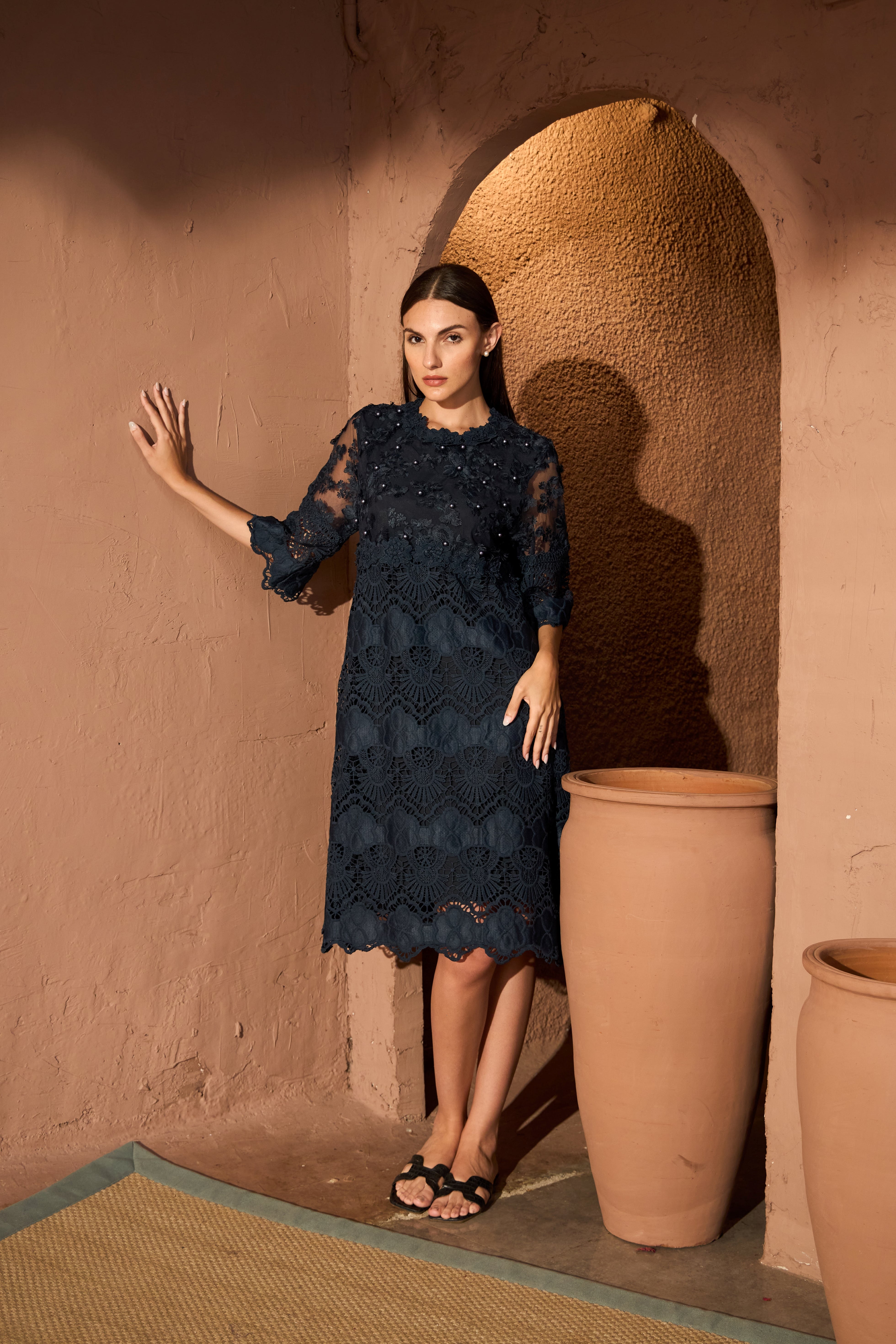Myra Mesh Cassia Pearl Dress - Midnight blue