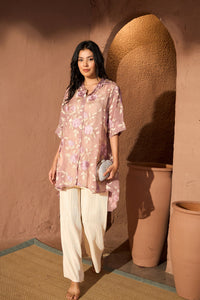 Elahe Rose Embroidered Tunic With Pleated Pants - Lavender