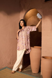 Elahe Rose Embroidered Tunic With Pleated Pants - Lavender