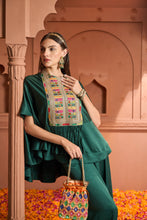 Load image into Gallery viewer, Kiri Patch Work Kaftan Top With Flared Pant - Emerald Green