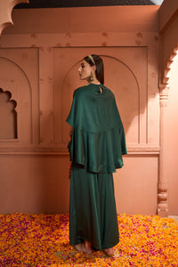 Kiri Patch Work Kaftan Top With Flared Pant - Emerald Green