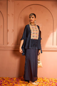 Kiri Patch Work Kurta With Flared Pant - Blue