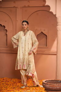 Tissue 3 Piece Kurta Set - Ivory