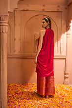 Load image into Gallery viewer, Pataka Red Halter With Flared Brocade Pants Set