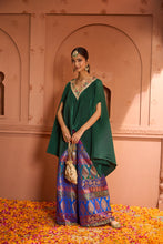 Load image into Gallery viewer, Divine V-Neck Embroidered Cape Set With Colorful Brocade Pant - Green