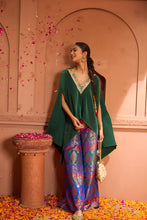 Load image into Gallery viewer, Divine V-Neck Embroidered Cape Set With Colorful Brocade Pant - Green