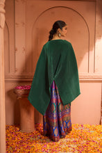 Load image into Gallery viewer, Divine V-Neck Embroidered Cape Set With Colorful Brocade Pant - Green