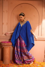 Load image into Gallery viewer, Divine V-Neck Embroidered Cape Set With Colorful Brocade Pant - Blue