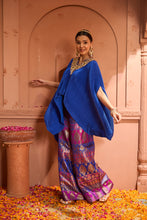 Load image into Gallery viewer, Divine V-Neck Embroidered Cape Set With Colorful Brocade Pant - Blue