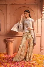 Load image into Gallery viewer, Divine Embroidered Cape With Lace Dori Sharara - Nude