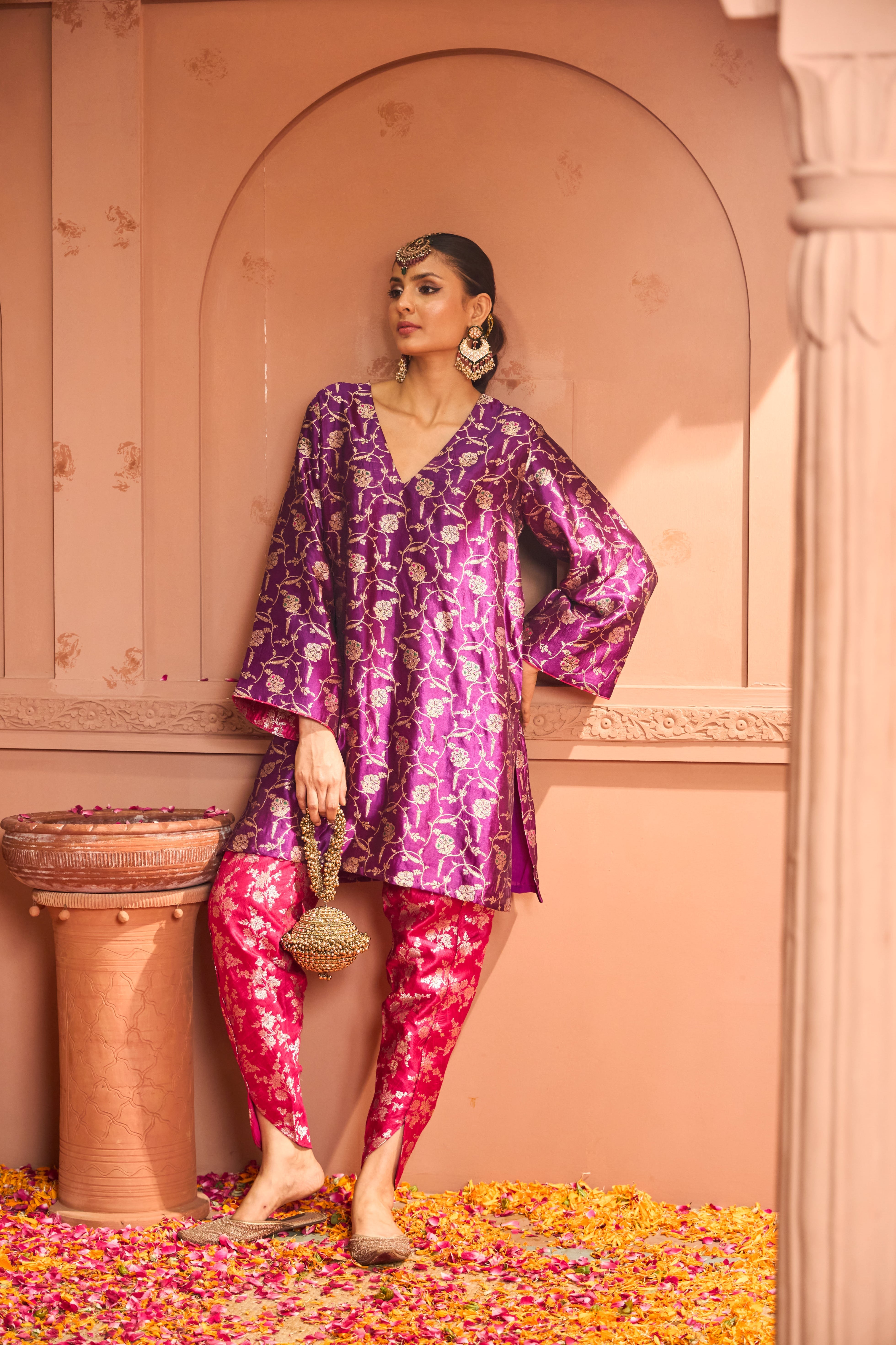 Banarasi Begum Tunic Set - Pink and Purple