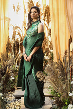 Load image into Gallery viewer, Scintillating Sewed Pleated Saree - Emerald Green