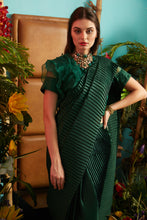 Load image into Gallery viewer, Scintillating Sewed Pleated Saree with Ruffle Blouse - Green