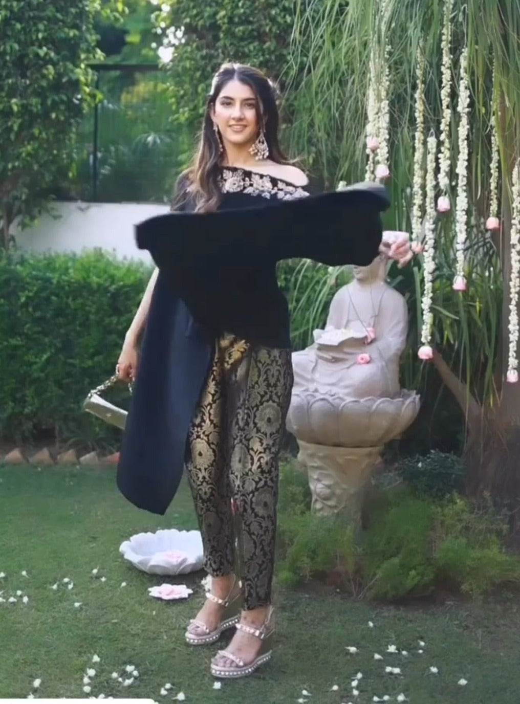 Meher Taluja in our Divine Embroidered Cape with Brocade Pants - Black