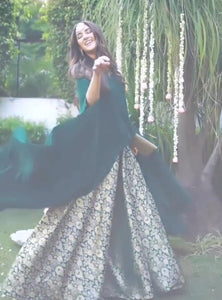 Meher Taluja in our Divine Embroidered Cape with Brocade Ghagra - Green