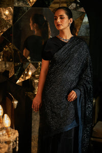 Bedazzling Sequence Classy Gown Saree with Belt - Midnight Blue