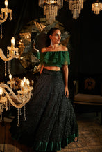 Load image into Gallery viewer, Bedazzling Sequence Ghagra with Organza Ruffle Blouse and Belt - Emerald Green