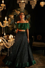 Load image into Gallery viewer, Bedazzling Sequence Ghagra with Organza Ruffle Blouse and Belt - Emerald Green