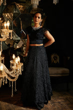 Load image into Gallery viewer, Bedazzling Sequence Ghagra with Organza Ruffle Blouse and Belt - Midnight Blue