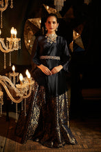 Load image into Gallery viewer, Nora Asymmetrical Top with Brocade Ghagra and Velvet Zardozi Belt - Midnight Blue