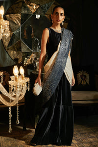 Bedazzling Handcrafted Ombre Sequence Classy Gown Saree -  Midnight Blue