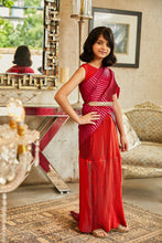 Load image into Gallery viewer, Classy Pleated Colourblock Gown Saree - Chilli Red &amp; Magenta