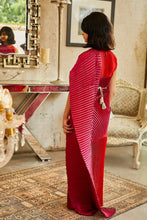 Load image into Gallery viewer, Classy Pleated Colourblock Gown Saree - Chilli Red &amp; Magenta