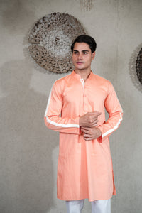 ORANGE KURTA SET WITH PLEATED STRIPE