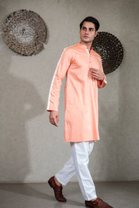 ORANGE KURTA SET WITH PLEATED STRIPE