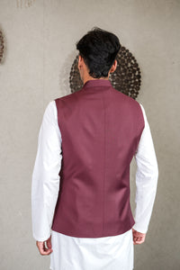 WHITE KURTA WITH NEHRU JACKET MAROON