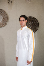 Load image into Gallery viewer, WHITE KURTA SET WITH PLEATED STRIPE