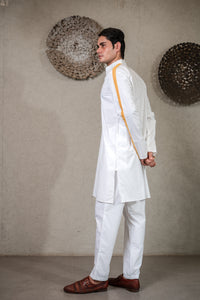 WHITE KURTA SET WITH PLEATED STRIPE