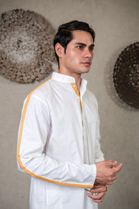 WHITE KURTA SET WITH PLEATED STRIPE