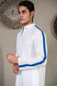 WHITE KURTA WITH PLEATED STRIPE