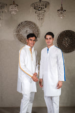 Load image into Gallery viewer, WHITE KURTA WITH PLEATED STRIPE