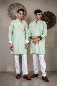 GREEN KURTA WITH PLEATED STRIPE - GREEN