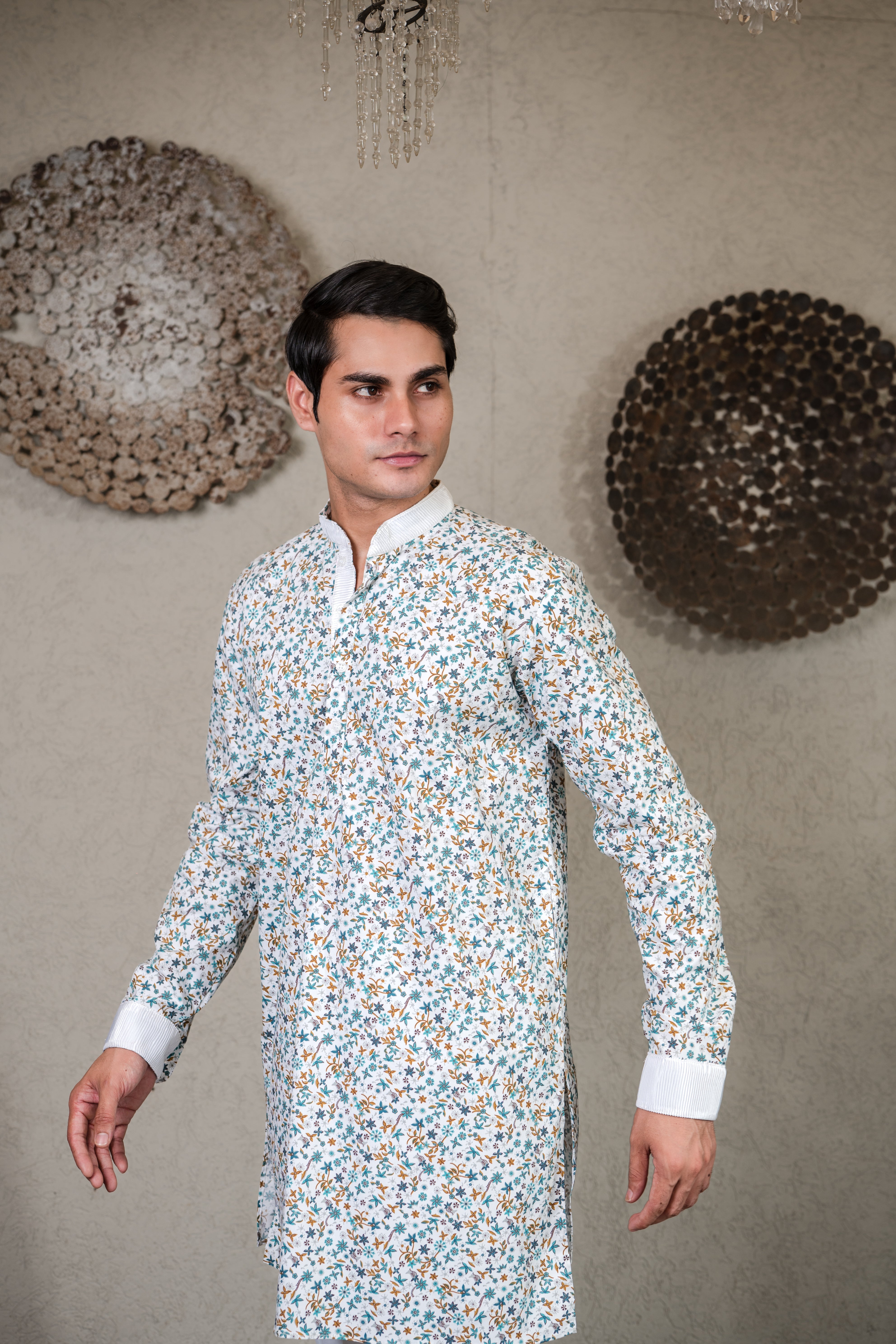 FLORAL PRINTED KURTA SET WITH WHITE PANTS