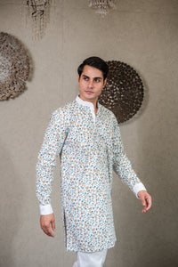 FLORAL PRINTED KURTA SET WITH WHITE PANTS