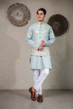 Load image into Gallery viewer, BLUE KURTA SET WITH AQUA BLUE GARA GLAZED JACKET