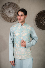 Load image into Gallery viewer, BLUE KURTA SET WITH AQUA BLUE GARA GLAZED JACKET