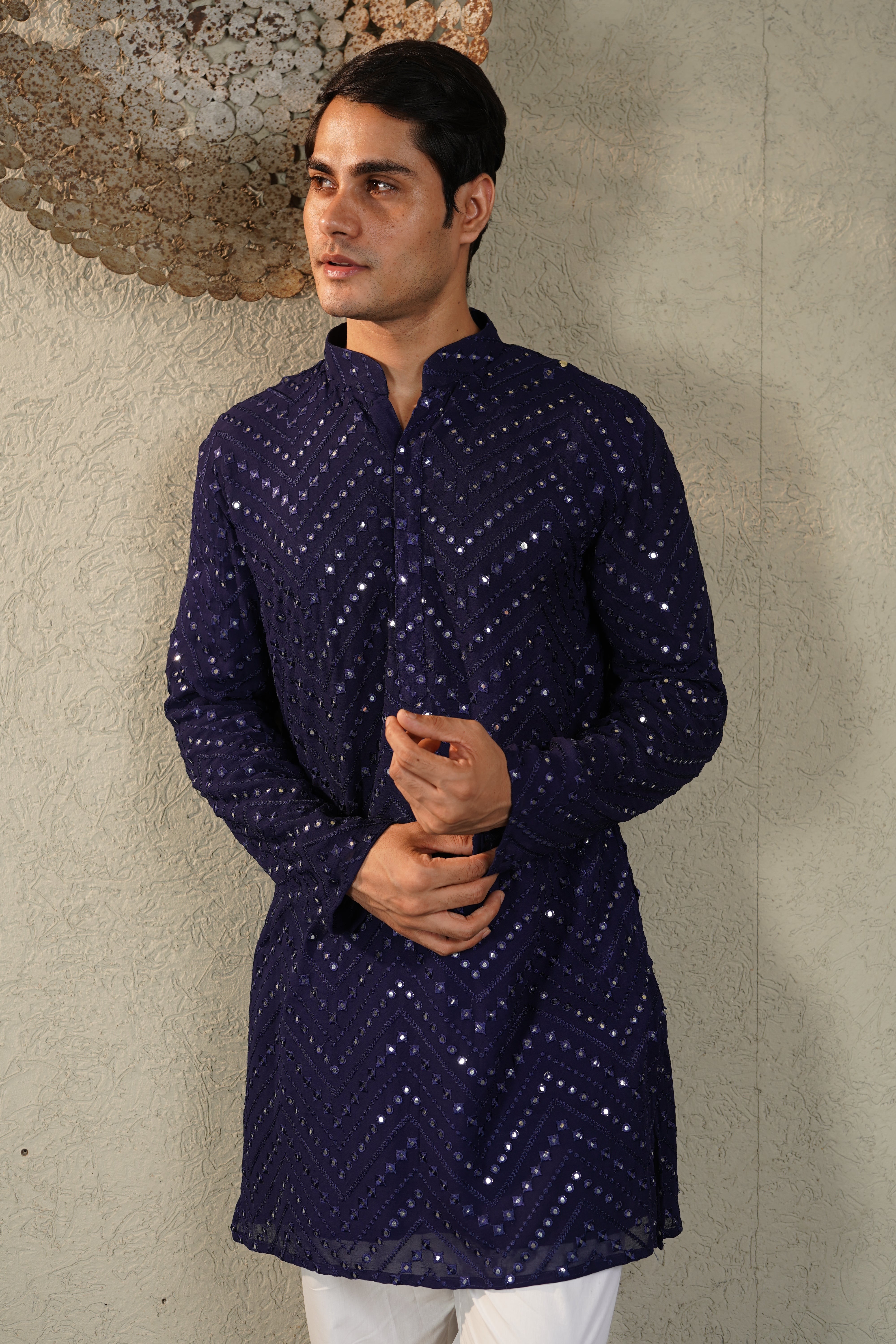 MIRROR EMBROIDERY KURTA - BLUE