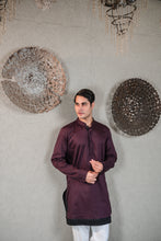 Load image into Gallery viewer, WINE KURTA WITH PLEATED STRIPE