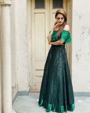 Load image into Gallery viewer, Payal Sen in our Bedazzling Sequence Ghagra with Organza Ruffle Blouse and Belt - Emerald Green